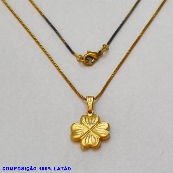 GARGANTILHA NO BRUTO PRONTO PARA O BANHO - (804) - GARGANTILHA COM CORRENTE VENEZIANA E PINGENTE TREVO DUPLO 14MM - TAMANHO 45,0CM- FECHO LAGOSTA - PESO 2,8GR - BRU10029A