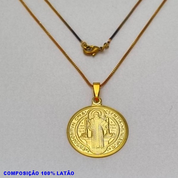 GARGANTILHA NO BRUTO PRONTO PARA O BANHO - (1865) - GARGANTILHA COM CORRENTE VENEZIANA E PINGENTE SÃO BENTO 25MM EM PÉ CHAPA 0,40 - TAMANHO 45,0CM- FECHO LAGOSTA - PESO 3,5GR - BRU10030A