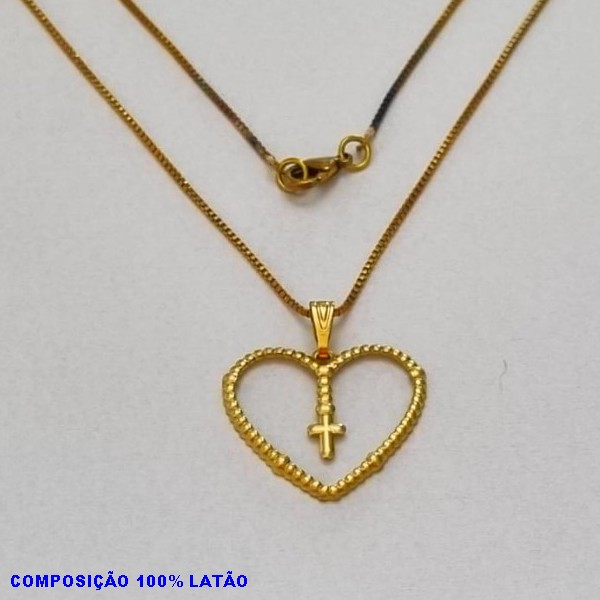 GARGANTILHA NO BRUTO PRONTO PARA O BANHO - (857) - GARGANTILHA COM CORRENTE VENEZIANA E PINGENTE CORAÇÃO VAZADO COM TERÇO 20MM - TAMANHO 45,0CM- FECHO LAGOSTA - PESO 2,4GR - BRU10031A