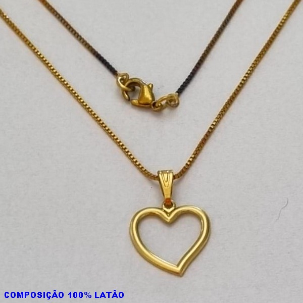 GARGANTILHA NO BRUTO PRONTO PARA O BANHO - (666) - GARGANTILHA COM CORRENTE VENEZIANA E PINGENTE CORAÇÃO 14MM VAZADO - TAMANHO 45,0CM- FECHO LAGOSTA - PESO 2,1GR - BRU10032A