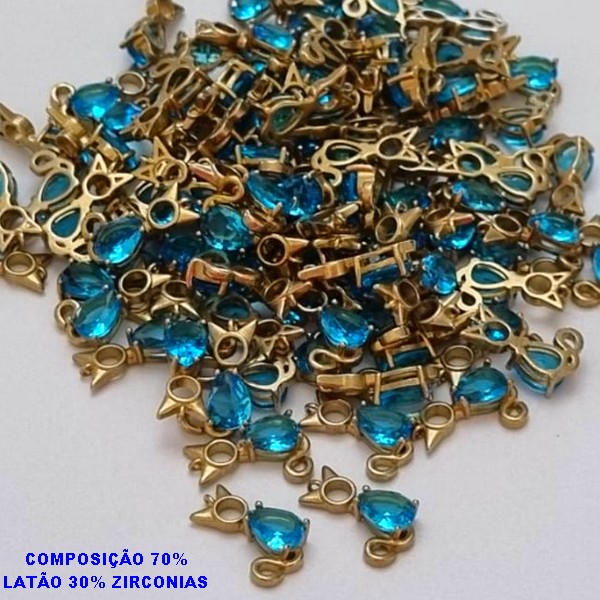 PINGENTE NO BRUTO PRONTO PARA O BANHO (CX32) - COM PINGENTE DE GATO  EM 70% LATÃO E 30% ZIRCÔNIA - TAMANHO 16X10MM -  PESO TOTAL 1,1GR - BRU000573