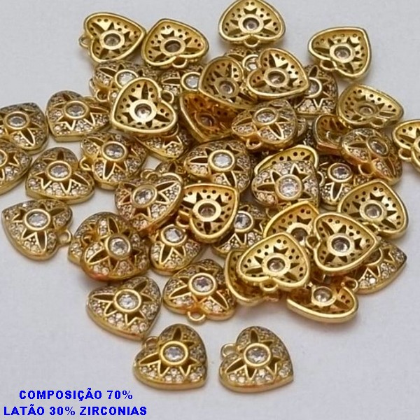 PINGENTE NO BRUTO PRONTO PARA O BANHO (CX31) - COM PINGENTE DE CORAÇÃO EM 70% LATÃO E 30% ZIRCÔNIA - TAMANHO 10MM -  PESO TOTAL 0,7GR - BRU000576
