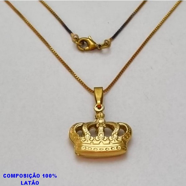 GARGANTILHA NO BRUTO PRONTO PARA O BANHO - (1552) - GARGANTILHA COM CORRENTE VENEZIANA E PINGENTE COROA DUPLA 20X15MM VAZADO  - TAMANHO 45,0CM- FECHO LAGOSTA - PESO 3,4GR - BRU10033A