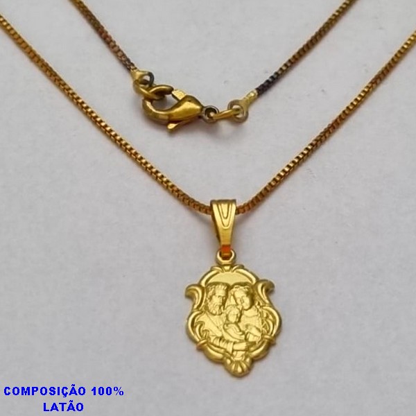 GARGANTILHA NO BRUTO PRONTO PARA O BANHO - (4891) - GARGANTILHA COM CORRENTE VENEZIANA E PINGENTE MOLDURA 14MM SAGRADA FAMILIA - TAMANHO 45,0CM- FECHO LAGOSTA - PESO 2,4GR - BRU10035A