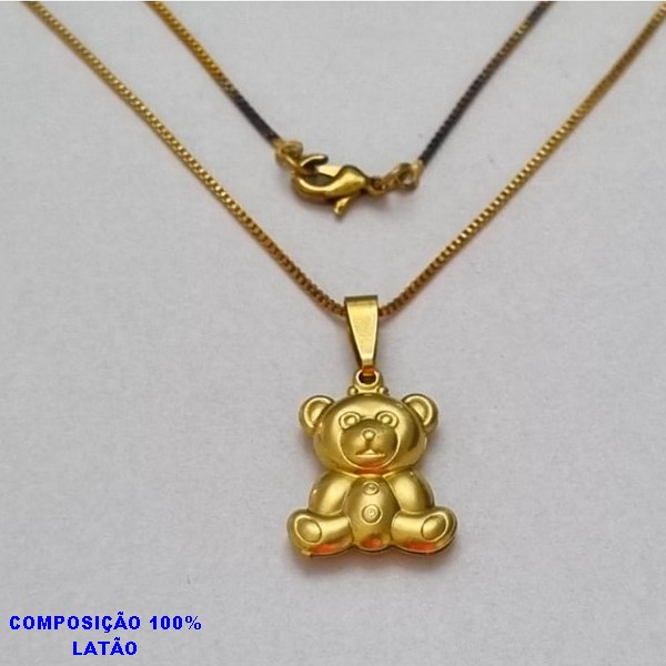 GARGANTILHA NO BRUTO PRONTO PARA O BANHO - (390) - GARGANTILHA COM CORRENTE VENEZIANA E PINGENTE  URSO DUPLO 16MM - TAMANHO 45,0CM- FECHO LAGOSTA - PESO 3,3 - BRU10036A