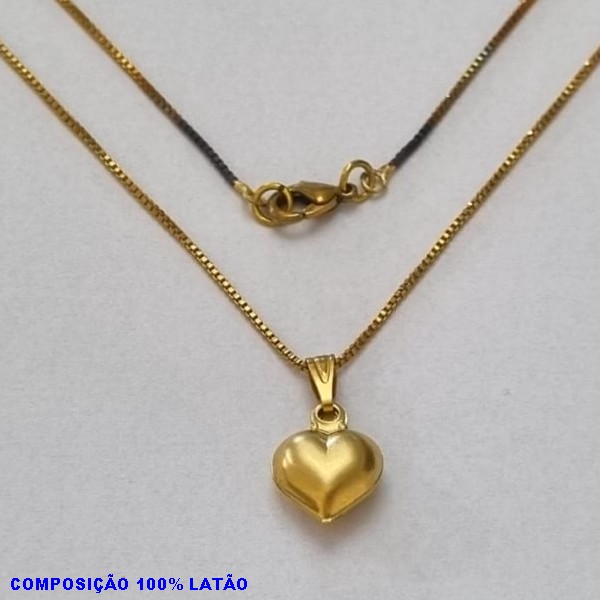 GARGANTILHA NO BRUTO PRONTO PARA O BANHO - (822) - GARGANTILHA COM CORRENTE VENEZIANA E PINGENTE CORAÇÃO DUPLO LISO 10X9MM - TAMANHO 45,0CM- FECHO LAGOSTA - PESO 2,5- BRU10041A