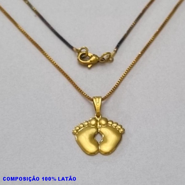 GARGANTILHA NO BRUTO PRONTO PARA O BANHO - (2895) - GARGANTILHA COM CORRENTE VENEZIANA E PINGENTE 2 PEZINHO 13MM LISO E ABAULADO - TAMANHO 45,0CM- FECHO LAGOSTA - PESO 2,9 BRU10042A