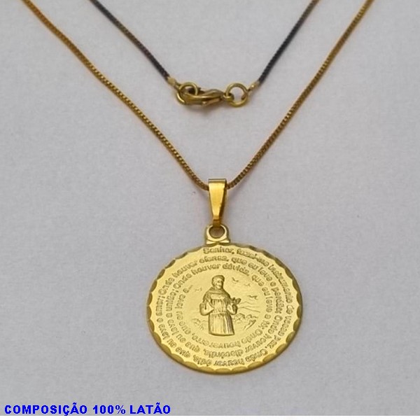 GARGANTILHA NO BRUTO PRONTO PARA O BANHO - (828) - GARGANTILHA COM CORRENTE VENEZIANA E PINGENTE MEDALHA 25MM C/ SÃO FRANCISCO ESTAMPADO -  TAMANHO 45,0CM- FECHO LAGOSTA - PESO 5,0GR BRU10052A
