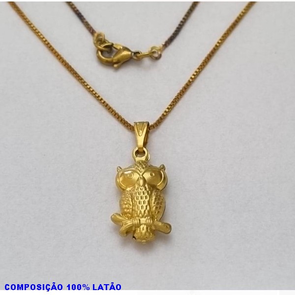 GARGANTILHA NO BRUTO PRONTO PARA O BANHO - (1548) - GARGANTILHA COM CORRENTE VENEZIANA E PINGENTE CORUJA DUPLO 16MM -  TAMANHO 45,0CM- FECHO LAGOSTA - PESO 2,9GR BRU10054A