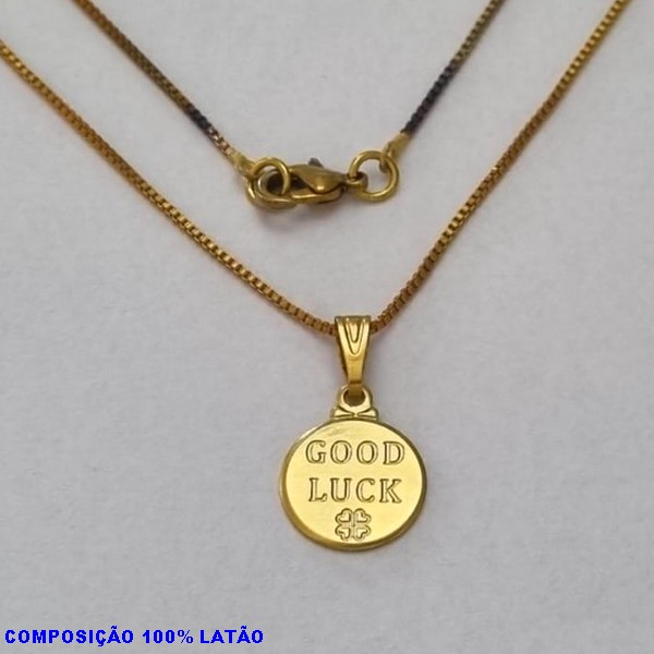 GARGANTILHA NO BRUTO PRONTO PARA O BANHO - (4637) - GARGANTILHA COM CORRENTE VENEZIANA E PINGENTE MEDALHA 11MM "GOOD LUCK" BOA SORTE - TAMANHO 45,0CM- FECHO LAGOSTA - PESO 2,4GR BRU10055A