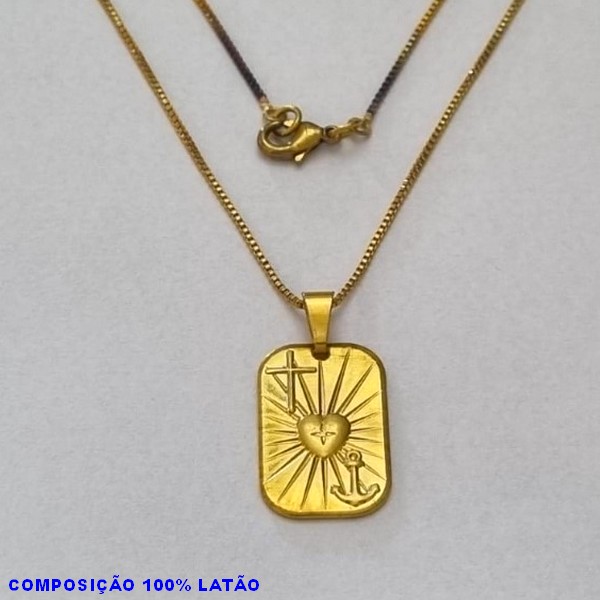 GARGANTILHA NO BRUTO PRONTO PARA O BANHO - (4682) - GARGANTILHA COM CORRENTE VENEZIANA E PINGENTE PLACA C/ 3 GRAÇAS - TAMANHO 45,0CM- FECHO LAGOSTA - PESO 3,8GR BRU10061A