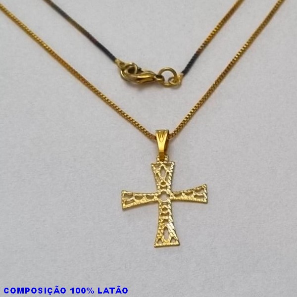 GARGANTILHA NO BRUTO PRONTO PARA O BANHO - (2201) - GARGANTILHA COM CORRENTE VENEZIANA E PINGENTE CRUZ VAZADA DIAMANTADA 23MM - TAMANHO 45,0CM- FECHO LAGOSTA - PESO 2,1GR BRU10063A