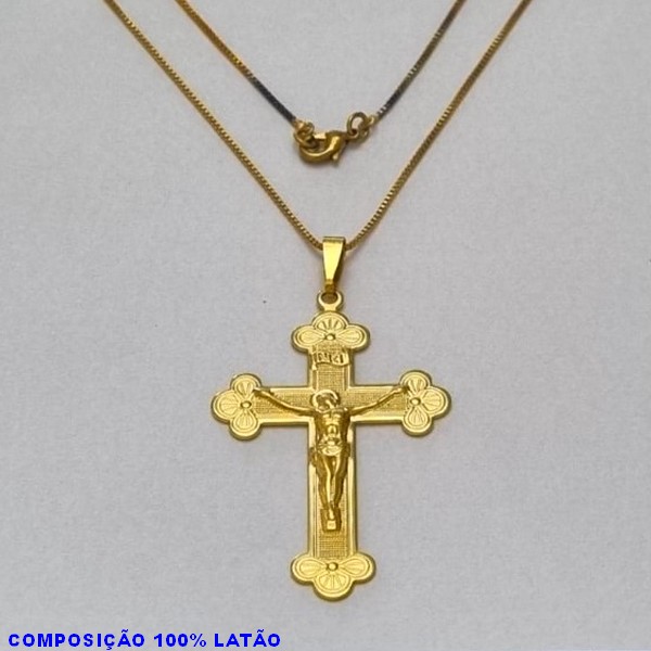 GARGANTILHA NO BRUTO PRONTO PARA O BANHO - (162) - GARGANTILHA COM CORRENTE VENEZIANA E PINGENTE CRUZ C/ CRISTO 46X31MM - TAMANHO 45,0CM- FECHO LAGOSTA - PESO 4,8GR BRU10065A