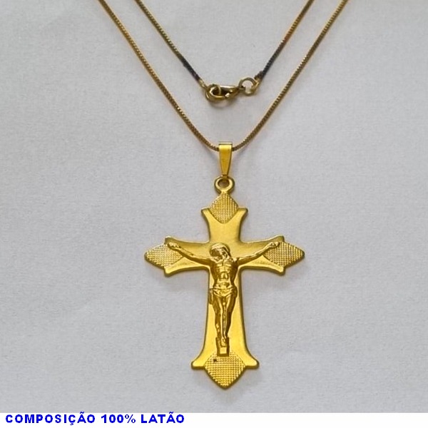 GARGANTILHA NO BRUTO PRONTO PARA O BANHO - (664) - GARGANTILHA COM CORRENTE VENEZIANA E PINGENTE CRUZ PORTUGUESA C/ CRISTO 50MM - TAMANHO 45,0CM- FECHO LAGOSTA - PESO 6,5GR BRU10067A