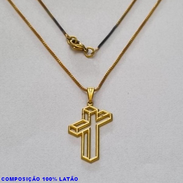 GARGANTILHA NO BRUTO PRONTO PARA O BANHO - (02) - GARGANTILHA COM CORRENTE VENEZIANA E PINGENTE CRUZ VAZADA 3D 25MM - TAMANHO 45,0CM- FECHO LAGOSTA - PESO 2,7GR BRU10072A