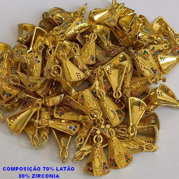 PINGENTE NO BRUTO PRONTO PARA O BANHO (CX24) - COMPOSIÇÃO 70% LATÃO E 30%ZIRCONIA - PINGENTE DE NOSSA SENHORA APARECIDA CRAVEJADA  ' - PESO 0,08 GR(TAMANHO  1,5CM -  - BRU000582