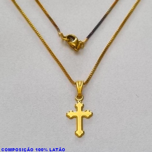 GARGANTILHA NO BRUTO PRONTO PARA O BANHO - (3712) - GARGANTILHA COM CORRENTE VENEZIANA E PINGENTE CRUZ PORTUGUESA 15MM LISA - TAMANHO 45,0CM- FECHO LAGOSTA - PESO 2,1GR BRU10074A