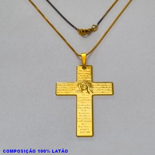 GARGANTILHA NO BRUTO PRONTO PARA O BANHO - (678) - GARGANTILHA COM CORRENTE VENEZIANA E PINGENTE CRUZ C/ ORAÇÃO DO PAI NOSSO E FACE DE CRISTO 50MM - TAMANHO 45,0CM- FECHO LAGOSTA - PESO 6,0GR BRU10076A