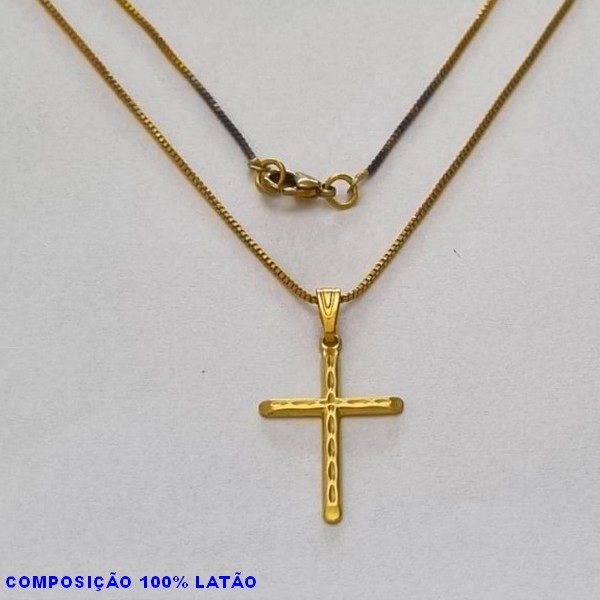 GARGANTILHA NO BRUTO PRONTO PARA O BANHO - (565) - GARGANTILHA COM CORRENTE VENEZIANA E PINGENTE CRUZ C/ NAVETE NO CENTRO 23MM - TAMANHO 45,0CM- FECHO LAGOSTA - PESO 2,3GR BRU10078A