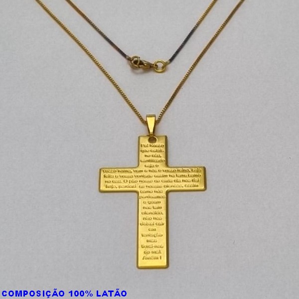 GARGANTILHA NO BRUTO PRONTO PARA O BANHO - (930) - GARGANTILHA COM CORRENTE VENEZIANA E PINGENTE PINGENTE CRUZ C/ ORAÇÃO DO PAI NOSSO 50MM -  TAMANHO 45,0CM- FECHO LAGOSTA - PESO 6,1GR BRU10081A
