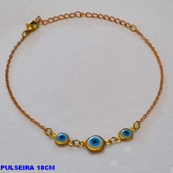 PULSEIRA NO BRUTO PRONTO PARA O BANHO(CX112) -  PULSEIRA FEMININA OLHO GREGO - TAMANHO 18CM + EXTENSOR - PESO 1,5GR  E FECHO LAGOSTA - BRU10099A