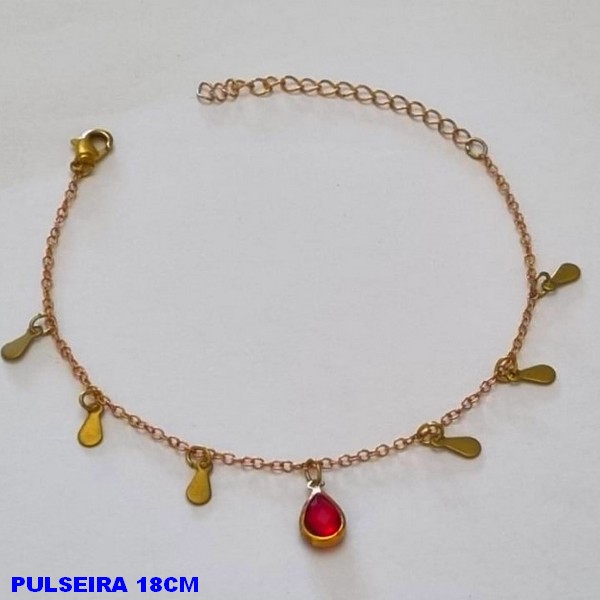 PULSEIRA NO BRUTO PRONTO PARA O BANHO(CX112) -  PULSEIRA FEMININA COM PINGENTE PEDRA CRISTAL 6MM - TAMANHO 18CM + EXTENSOR - PESO 1,7GR  E FECHO LAGOSTA - BRU100102A