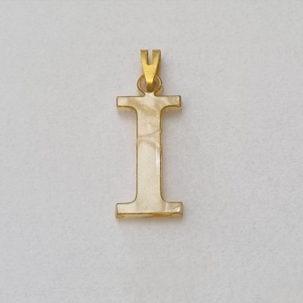 PINGENTE NO BRUTO PRONTO PARA O BANHO LETRA I EM MADRE PÉROLA SINTÉTICA  -  TAMANHO 27X12MM - PESO: 0,7GR - BRU100128A