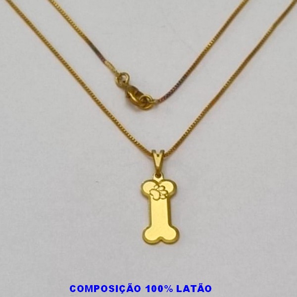 GARGANTILHA NO BRUTO PRONTO PARA O BANHO - (4573) - GARGANTILHA COM CORRENTE VENEZIANA E PINGENTE OSSO 18MM C/ PATINHA - TAMANHO 45,0CM- FECHO LAGOSTA - PESO 2,5GR BRU100158A