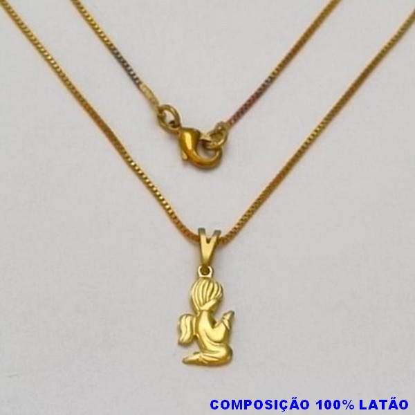 GARGANTILHA NO BRUTO PRONTO PARA O BANHO - (88) - GARGANTILHA COM CORRENTE VENEZIANA E PINGENTE ANJO DE JOELHOS 13MM - TAMANHO 45,0CM- FECHO LAGOSTA - PESO 2,3GR BRU100162A