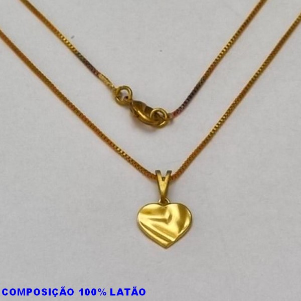 GARGANTILHA NO BRUTO PRONTO PARA O BANHO - (4984) - GARGANTILHA COM CORRENTE VENEZIANA E PINGENTE CORAÇÃO 10MM TEXTURA ORGÂNICA  - TAMANHO 45,0CM- FECHO LAGOSTA - PESO 2,2GR BRU100164A