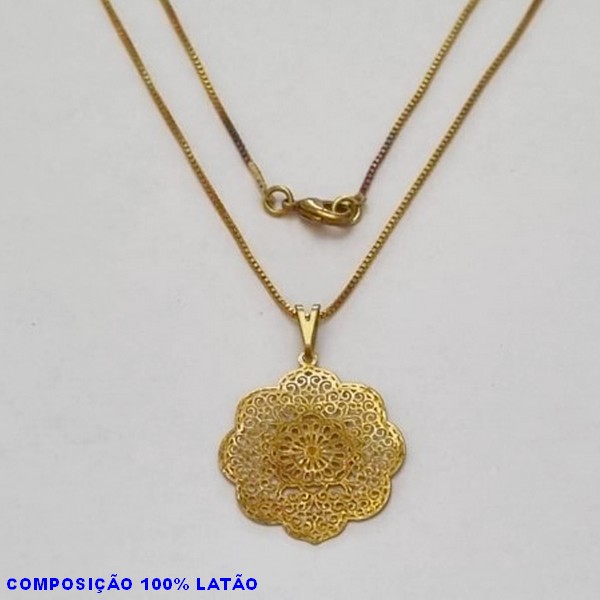 GARGANTILHA NO BRUTO PRONTO PARA O BANHO - (418) - GARGANTILHA COM CORRENTE VENEZIANA E PINGENTE  FLOR MANDALA TRABALHADA 20MM  - TAMANHO 45,0CM- FECHO LAGOSTA - PESO 2,4GR BRU100171A