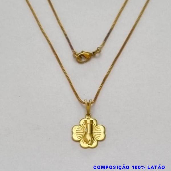 GARGANTILHA NO BRUTO PRONTO PARA O BANHO - (5228) - GARGANTILHA COM CORRENTE VENEZIANA E PINGENTE TREVO C/ FIGA  - TAMANHO 45,0CM- FECHO LAGOSTA - PESO 2,8GR BRU100173A