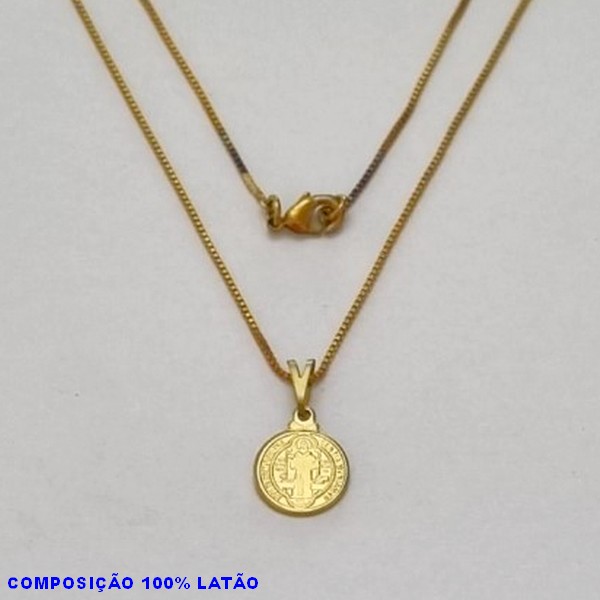 GARGANTILHA NO BRUTO PRONTO PARA O BANHO - (2951) - GARGANTILHA COM CORRENTE VENEZIANA E PINGENTE SÃO BENTO EM PÉ 11MM TAMANHO 45,0CM- FECHO LAGOSTA - PESO 2,5GR BRU100174A