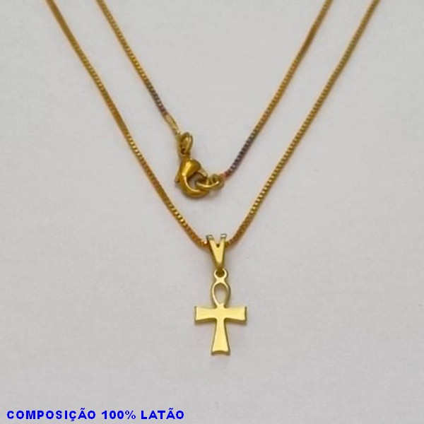 GARGANTILHA NO BRUTO PRONTO PARA O BANHO - (294) - GARGANTILHA COM CORRENTE VENEZIANA E PINGENTE CRUZ EGÍPCIA 13MM TAMANHO 45,0CM- FECHO LAGOSTA - PESO 2,1GR BRU100175A