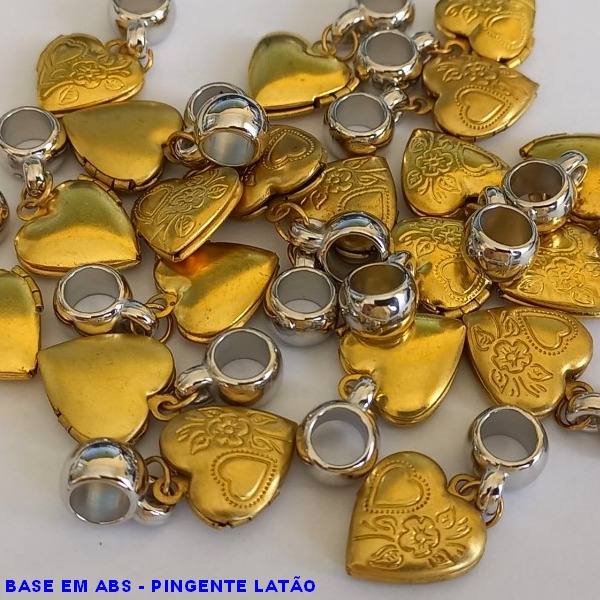ACESSÓRIO NO BRUTO PRONTO PARA O BANHO PINGENTE CORAÇÃO RELICÁRIO 15MM - BERLOQUE PARA PULSEIRA SIMILAR A PANDORA(PEÇA VENDIDA POR UNIDADE) - SEPARADOR ABS  PESO 1,4GR - BRU000636
