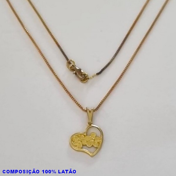 GARGANTILHA NO BRUTO PRONTO PARA O BANHO - (3308) - GARGANTILHA COM CORRENTE VENEZIANA E PINGENTE PINGENTE CORAÇÃO 13MM VAZADO C/ FLORES - TAMANHO 45,0CM- FECHO LAGOSTA - PESO 2,4GR BRU100181A