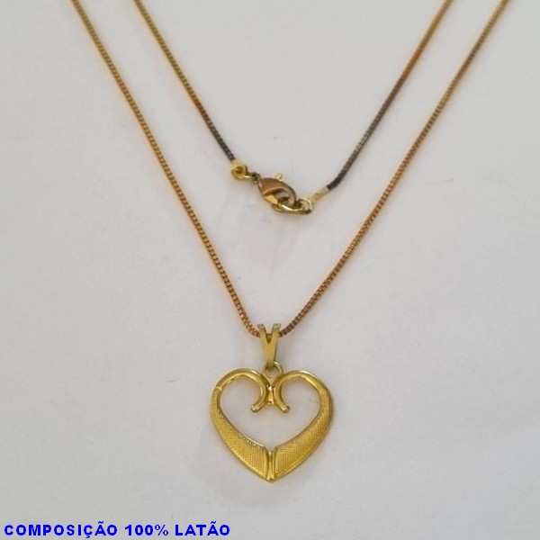 GARGANTILHA NO BRUTO PRONTO PARA O BANHO - (3233) - GARGANTILHA COM CORRENTE VENEZIANA E PINGENTE CORAÇÃO 13MM VAZADO - TAMANHO 45,0CM- FECHO LAGOSTA - PESO 2,5GR BRU100182A