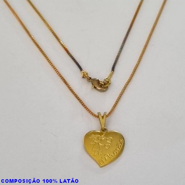 GARGANTILHA NO BRUTO PRONTO PARA O BANHO - (4209) - GARGANTILHA COM CORRENTE VENEZIANA E PINGENTE CORAÇÃO 15X14 ESTAMPADO MENINA "MAMÃE" - TAMANHO 45,0CM- FECHO LAGOSTA - PESO 2,8GR BRU100183A