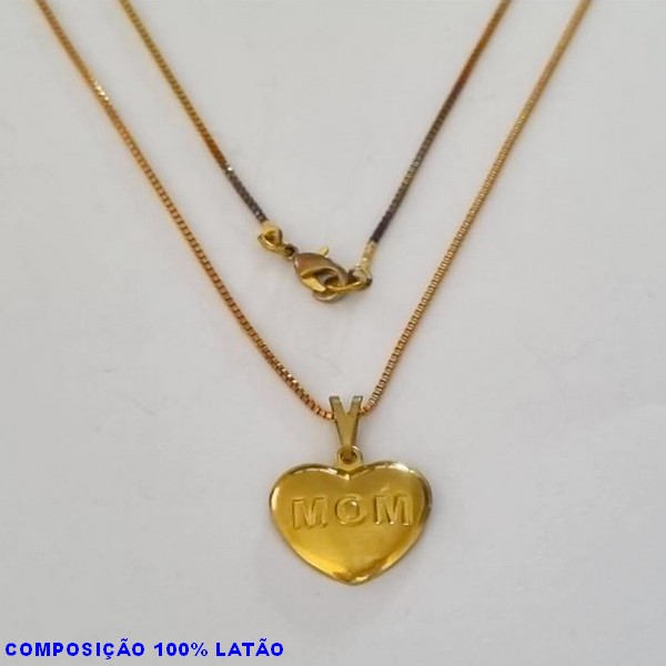 GARGANTILHA NO BRUTO PRONTO PARA O BANHO - (3480) - GARGANTILHA COM CORRENTE VENEZIANA E PINGENTE CORAÇÃO MOM 16X13MM - TAMANHO 45,0CM- FECHO LAGOSTA - PESO 2,8GR BRU100185A