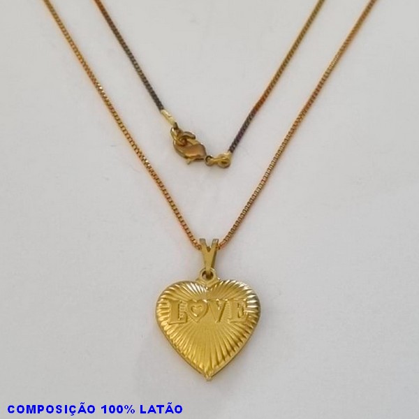 GARGANTILHA NO BRUTO PRONTO PARA O BANHO - (3870) - GARGANTILHA COM CORRENTE VENEZIANA E PINGENTE CORAÇÃO 17MM DUPLO DIAMANTADO P/ DB LOVE TAMANHO 45,0CM- FECHO LAGOSTA - PESO 3,3GR BRU100186A