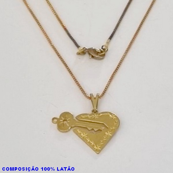 GARGANTILHA NO BRUTO PRONTO PARA O BANHO - (368) - GARGANTILHA COM CORRENTE VENEZIANA E PINGENTE CORAÇÃO C/ CHAVE 17X23MM- TAMANHO 45,0CM- FECHO LAGOSTA - PESO 3,1GR BRU100188A