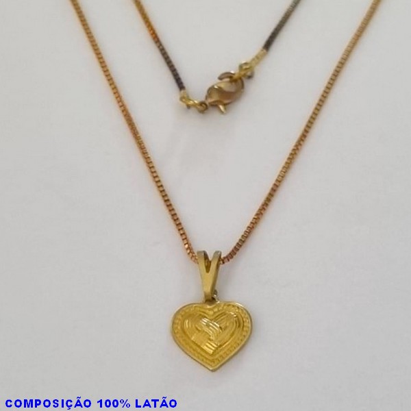 GARGANTILHA NO BRUTO PRONTO PARA O BANHO - (4826) - GARGANTILHA COM CORRENTE VENEZIANA E PINGENTE CORAÇÃO 10MM MEIO TRANÇADO BORDA BOLINHAS TAMANHO 45,0CM- FECHO LAGOSTA - PESO 2,2GR BRU100193A