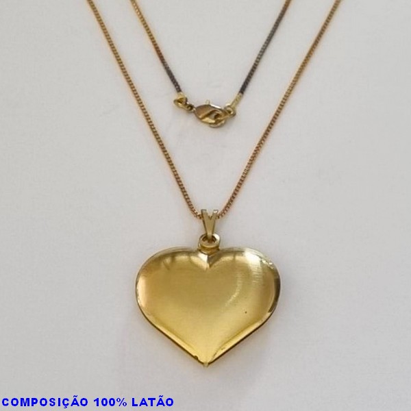 GARGANTILHA NO BRUTO PRONTO PARA O BANHO - (302) - GARGANTILHA COM CORRENTE VENEZIANA E PINGENTE CORAÇÃO DUPLO ABAULADO LISO 25X27MM TAMANHO 45,0CM- FECHO LAGOSTA - PESO 5,6GR BRU100196A