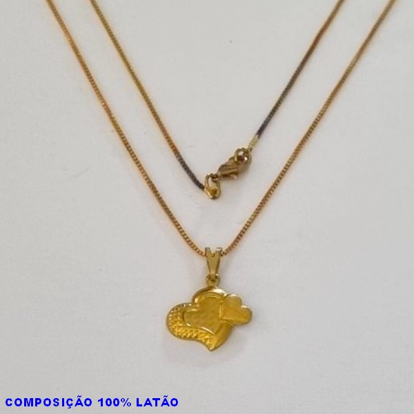 GARGANTILHA NO BRUTO PRONTO PARA O BANHO - (2416) - GARGANTILHA COM CORRENTE VENEZIANA E PINGENTE CORAÇÃO 13MM C/ CORAÇÃOZINHO RETICULADO TAMANHO 45,0CM- FECHO LAGOSTA - PESO 2,6GR BRU100197A