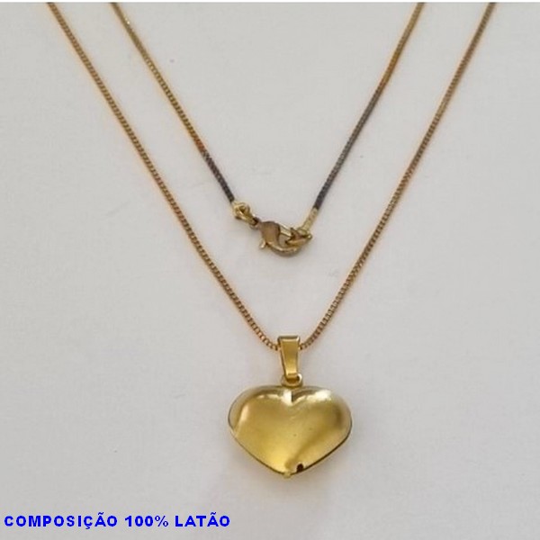 GARGANTILHA NO BRUTO PRONTO PARA O BANHO - (806) - GARGANTILHA COM CORRENTE VENEZIANA E PINGENTE CORAÇÃO DUPLO 16,5X15MM TAMANHO 45,0CM- FECHO LAGOSTA - PESO 3,5GR BRU100198A