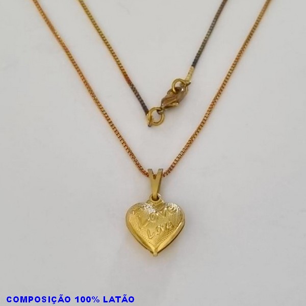 GARGANTILHA NO BRUTO PRONTO PARA O BANHO - (462) - GARGANTILHA COM CORRENTE VENEZIANA E PINGENTE CORAÇÃO C/ LOVE 15MM TAMANHO 45,0CM- FECHO LAGOSTA - PESO 2,7GR BRU100201A