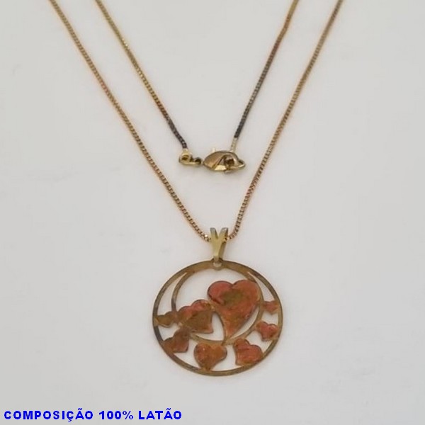 GARGANTILHA NO BRUTO PRONTO PARA O BANHO - (09) - GARGANTILHA COM CORRENTE VENEZIANA E PINGENTE ARGOLA FOTO CORROSÃO C/ 8 CORAÇÕES ESTAMP 23MMTAMANHO 45,0CM- FECHO LAGOSTA - PESO 2,5GR BRU100203A
