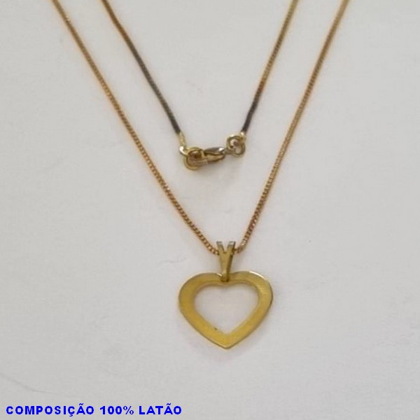 GARGANTILHA NO BRUTO PRONTO PARA O BANHO - (447) - GARGANTILHA COM CORRENTE VENEZIANA E PINGENTE CORAÇÃO VAZADO 16MM TAMANHO 45,0CM- FECHO LAGOSTA - PESO 2,4GR BRU100204A