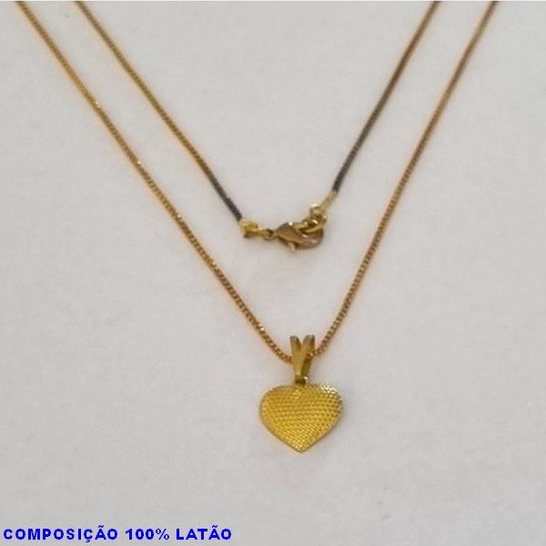GARGANTILHA NO BRUTO PRONTO PARA O BANHO - (4025) - GARGANTILHA COM CORRENTE VENEZIANA E PINGENTE CORAÇÃO 10MM ESTAMPADO BOLINHA  TAMANHO 45,0CM- FECHO LAGOSTA - PESO 2,3GR BRU100205A