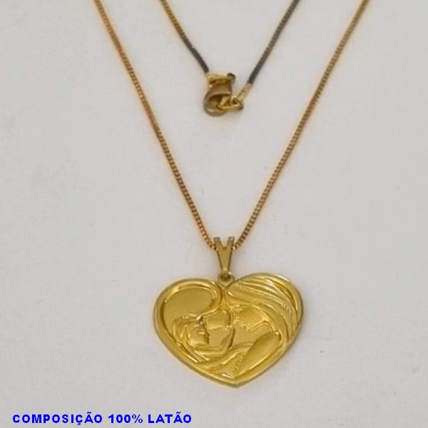 GARGANTILHA NO BRUTO PRONTO PARA O BANHO - (3780) - GARGANTILHA COM CORRENTE VENEZIANA E PINGENTE CORAÇÃO 20MM MÃE E FILHO TAMANHO 45,0CM- FECHO LAGOSTA - PESO 4,0GR BRU100210A